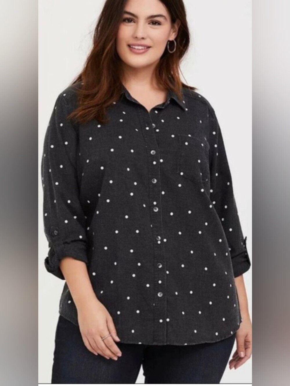 Torrid Black Polka Dot Button-Up Shirt Size 4x